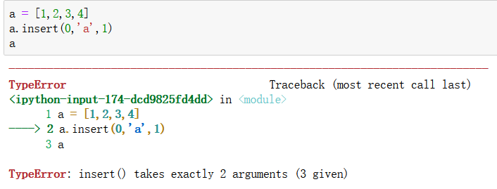 insert() takes exactly 2 arguments (3 given)_insert() takes