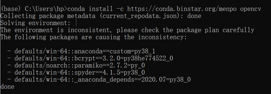 conda install opencv 3.4.2