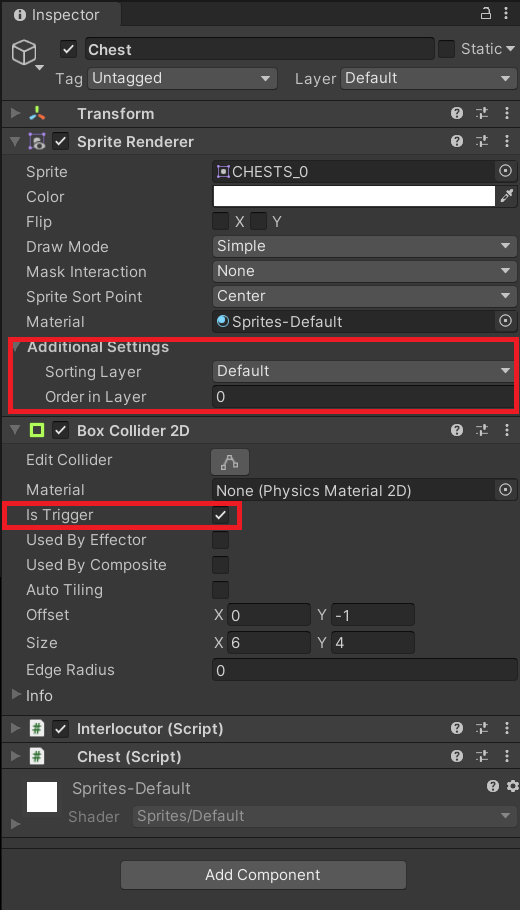 Chest的组件面板