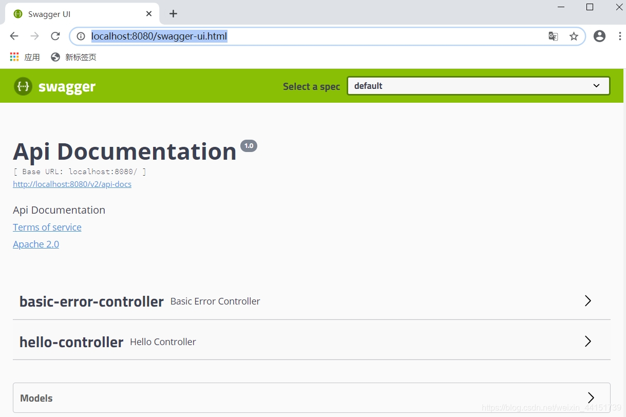 [外链图片转存失败,源站可能有防盗链机制,建议将图片保存下来直接上传(img-vvsr9aDk-1603186375613)(D:\笔记\博客\images\swagger\第一个swagger页面.jpg)]
