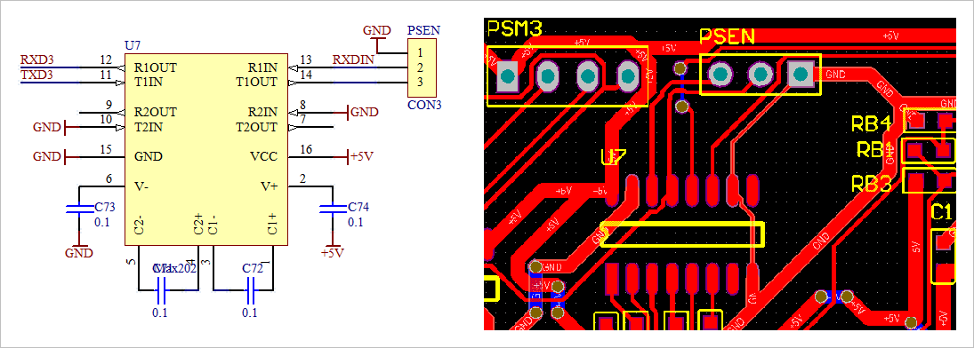 ▲ 接口电路图和PCB版图640