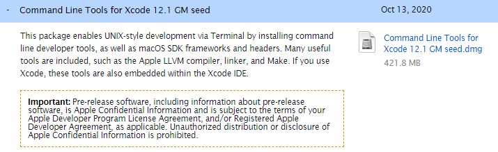 Command Line Tools fro Xcode 12.1 GM seed