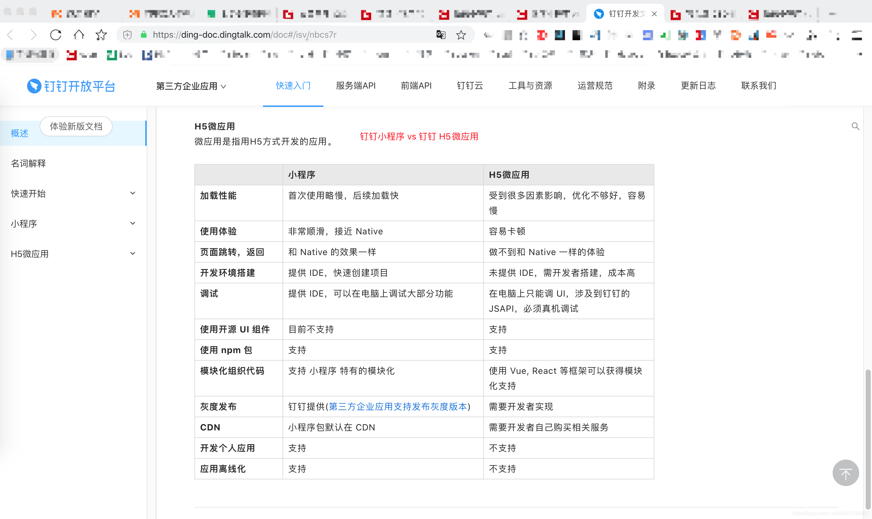 钉钉小程序 vs 钉钉H5微应用 官网说明