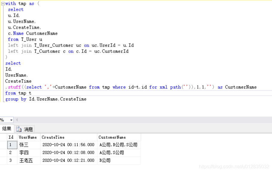 SQLServer 一对多关联数据合并