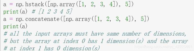 hstack(),vstack(), concatenate()