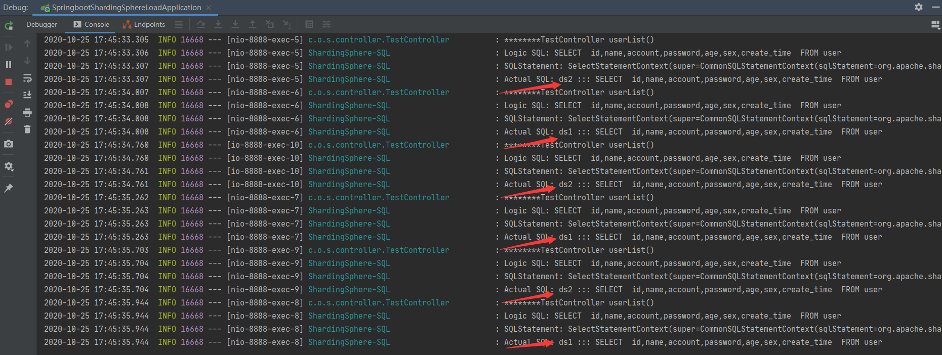 读写分离效果-读取数据