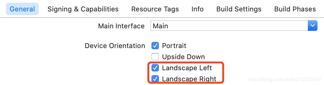 TARGETS->General->Device Orientation