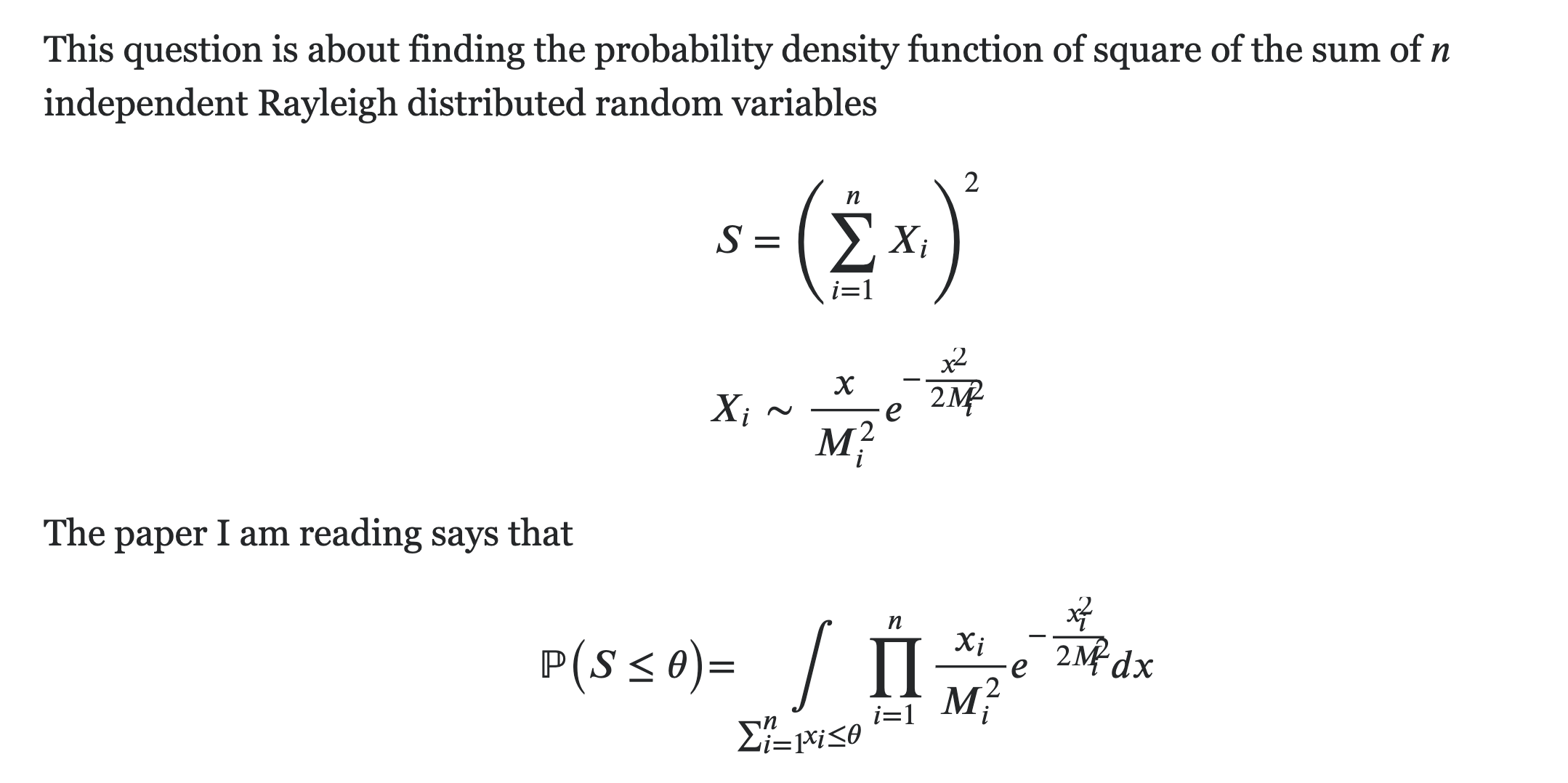 用卷积公式计算“独立随机变量之和”的概率分布 Distribution of sum of independent Rayleigh random variables