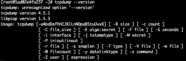 tcpdump: unrecognized option '--version'