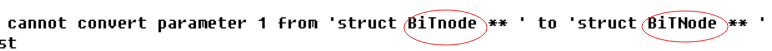 struct BiTnode ** ' to 'struct BiTNode