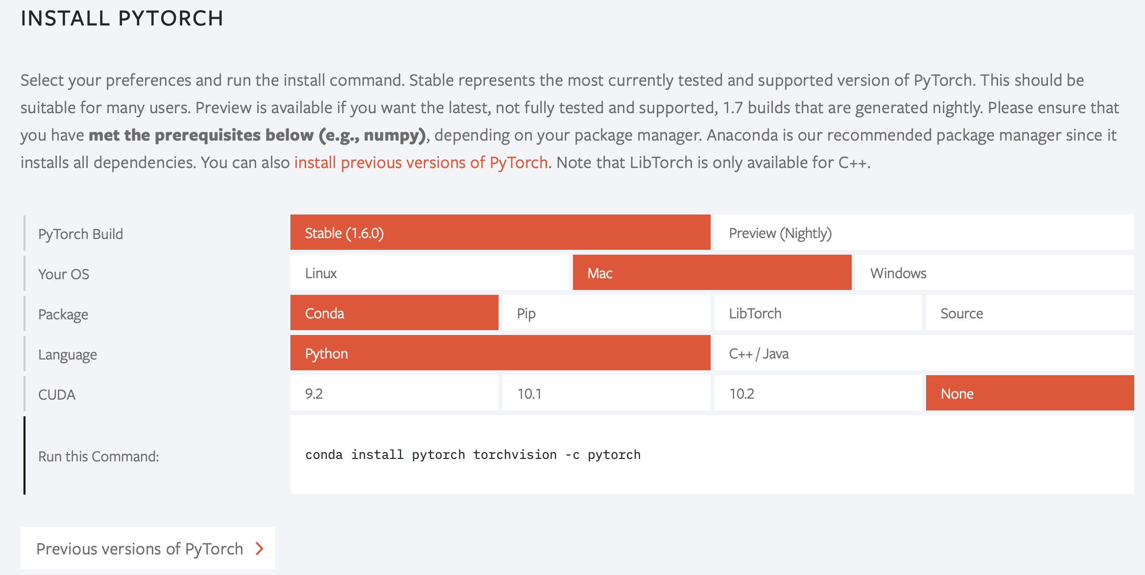 mac pytorch 安装教学