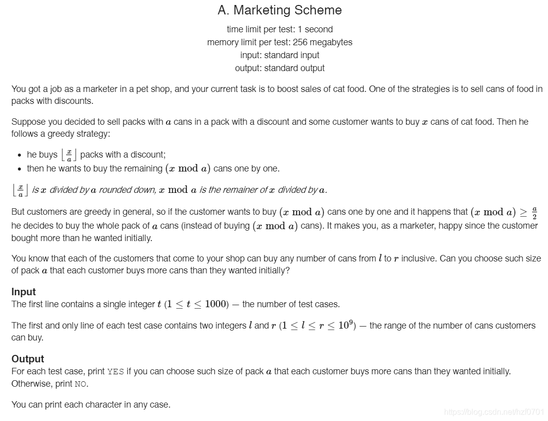 A. Marketing Scheme（思维）Educational Codeforces Round 97 (Rated for Div. 2)