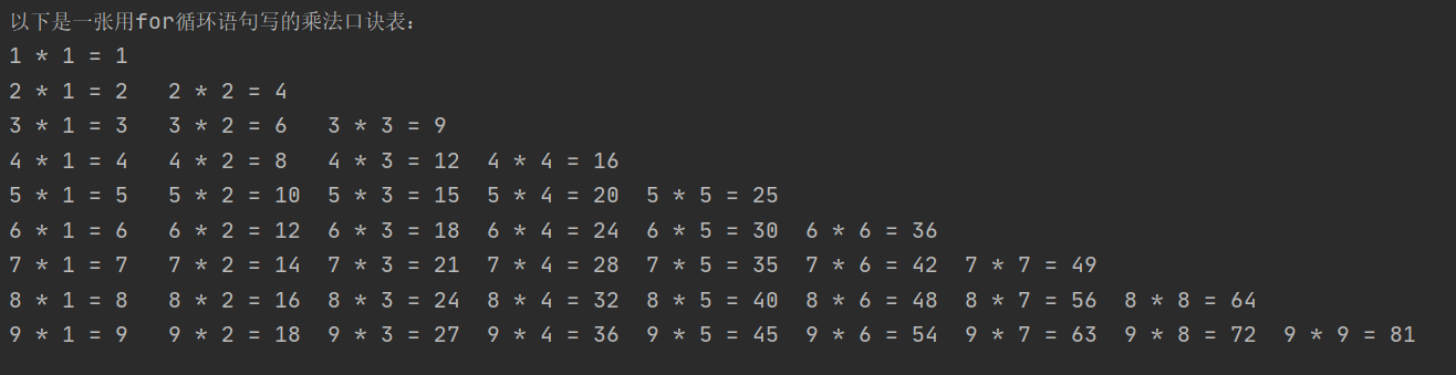 for循环运行结果