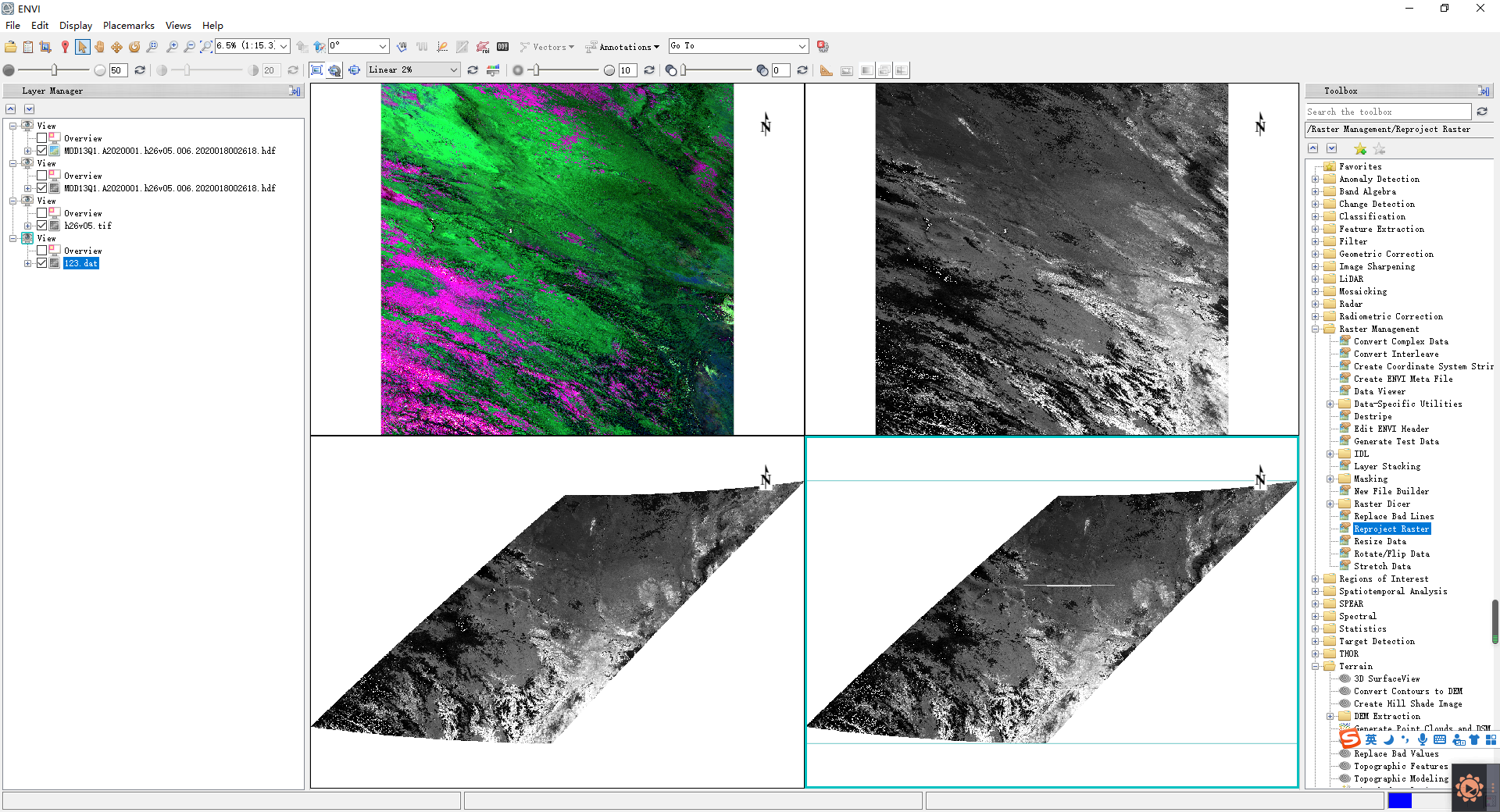 ENVI5.4完美实现MODIS NDVI数据格式转换和投影变换