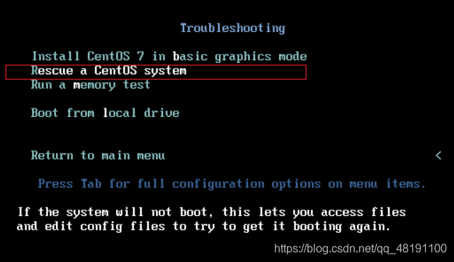 选择进入救援CentOS系统