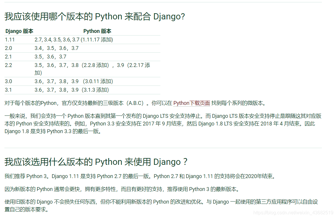 Pycharm中Python和Django版本对应关系