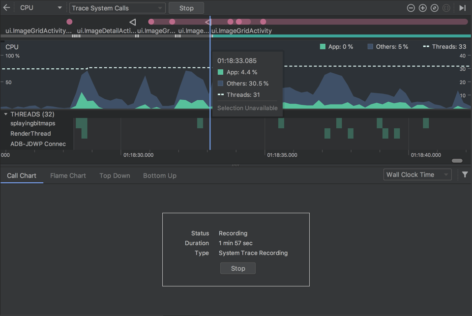 Android Studio CPU profiler性能分析工具介绍和使用详解_android studio profile flame