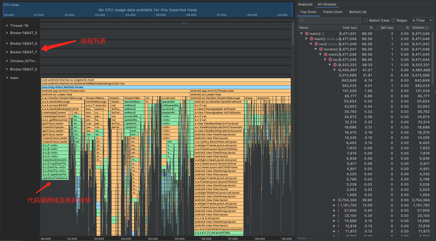 Android Studio CPU profiler性能分析工具介绍和使用详解_android studio profile flame