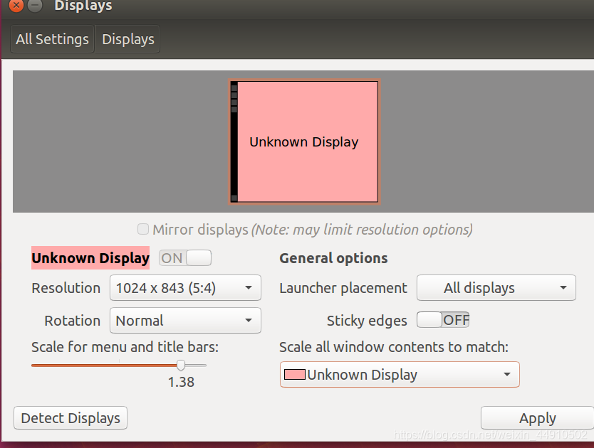   Resolution 是分辨率设置，窗口大小是在窗口设置下面，图片中窗口大小是1.38，如果窗口太大找不到 Apply 这个按钮，可以尝试使用 alt+F7 来拖动窗口设置