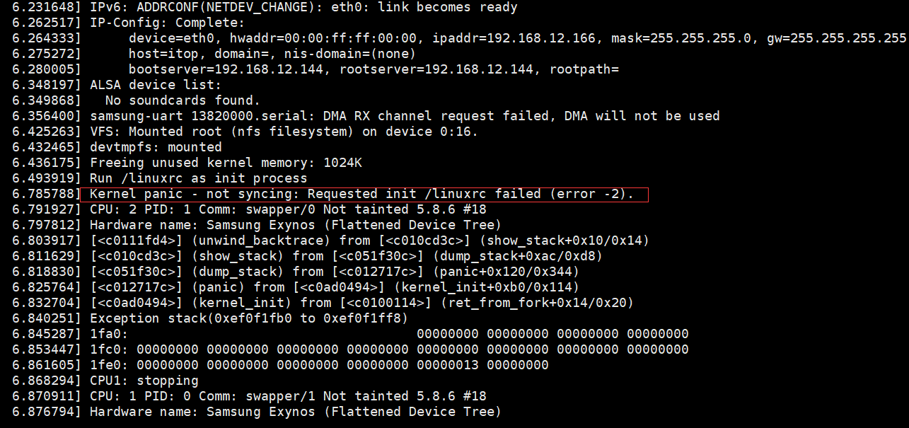 end Kernel panic - not syncing: Requested init /linuxrc failed (error ...