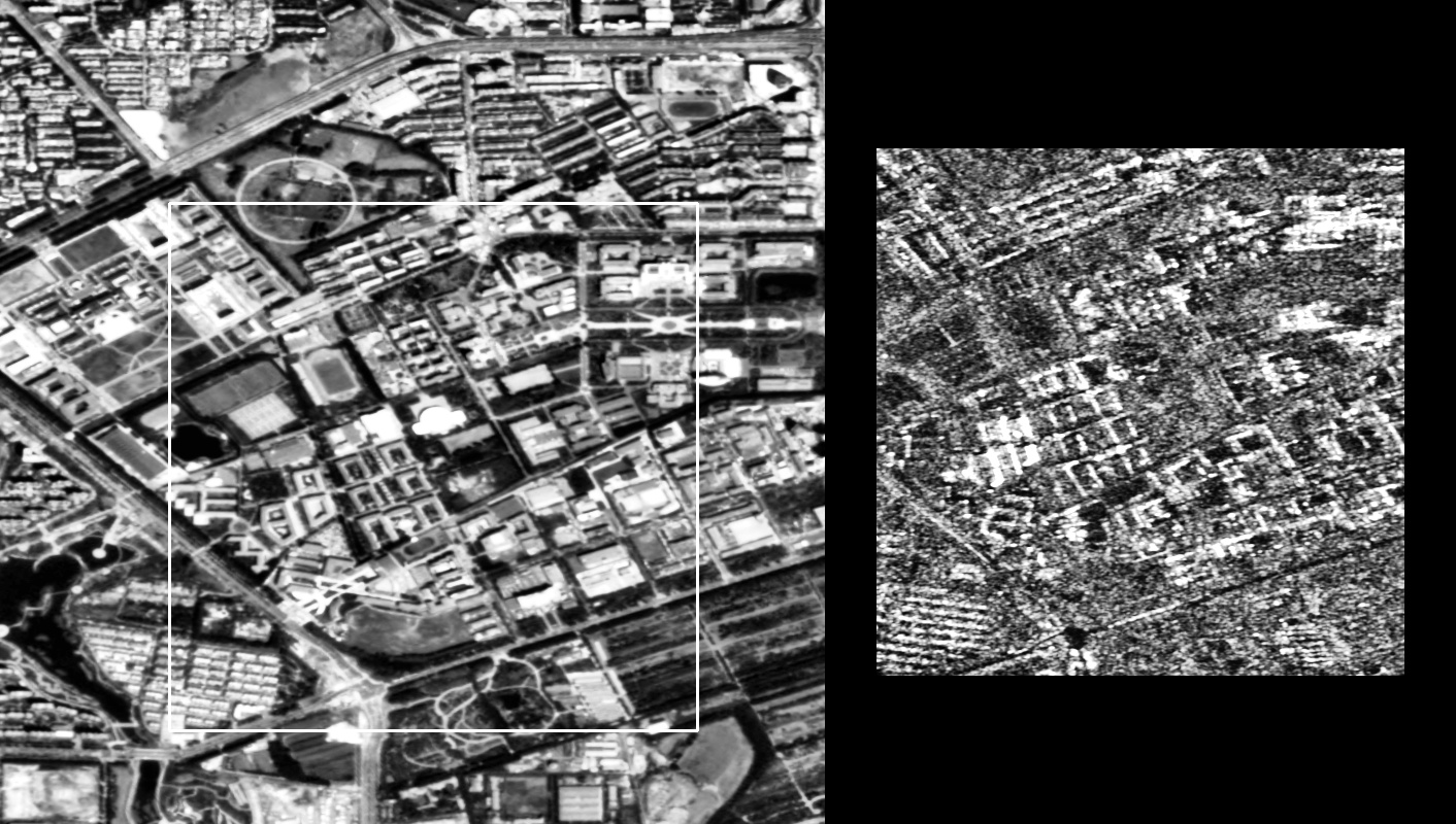 左图为光学图像，右图为SAR图像，需要在左图中找出右图的对应位置