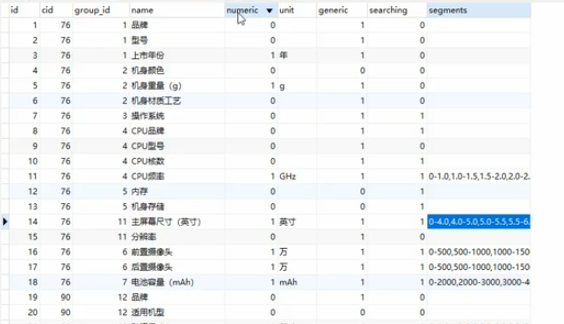 如何实现商品规格参数查询代码（通过三级类目的cid查找数据表里全部对应cid的信息并且显示在浏览器）