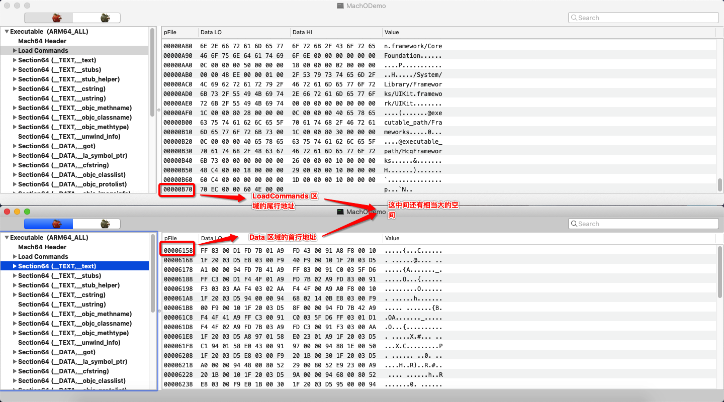 LoadCommands 与 Data 之间的区域