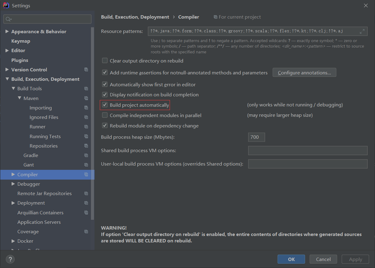 Settings->Build->Compiler