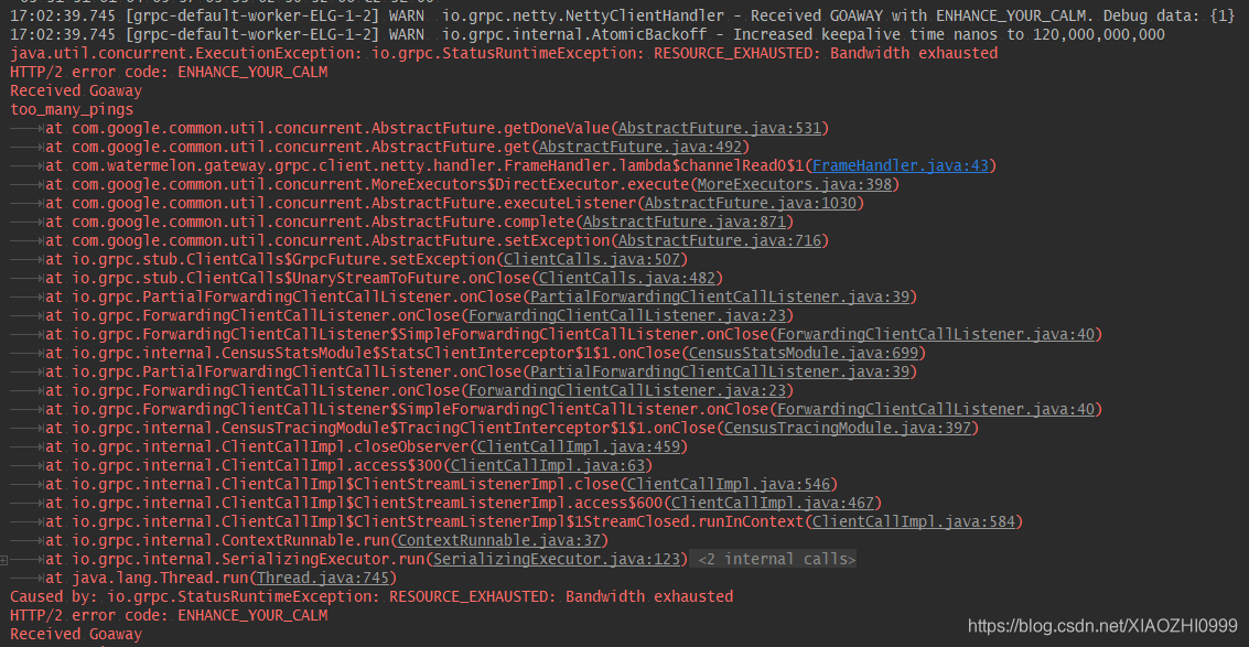 ExecutionException: io.grpc.StatusRuntimeException: RESOURCE_EXHAUSTED ...