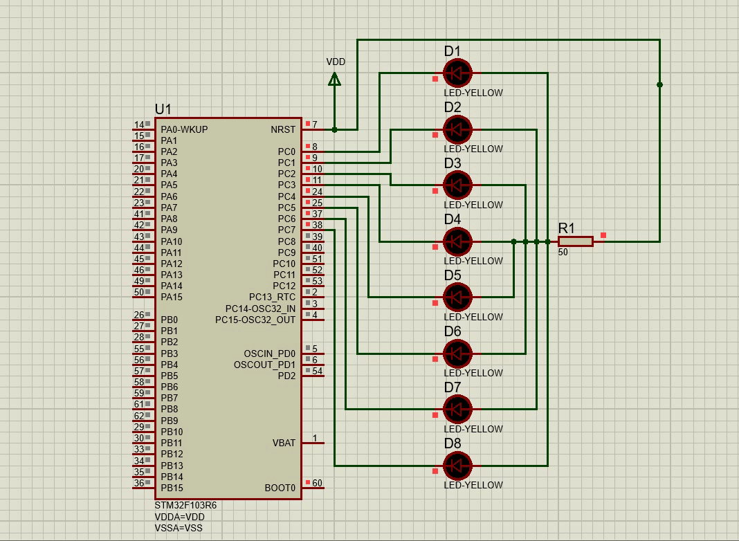 使用Proteus仿真运行stm32程序：LED流水灯