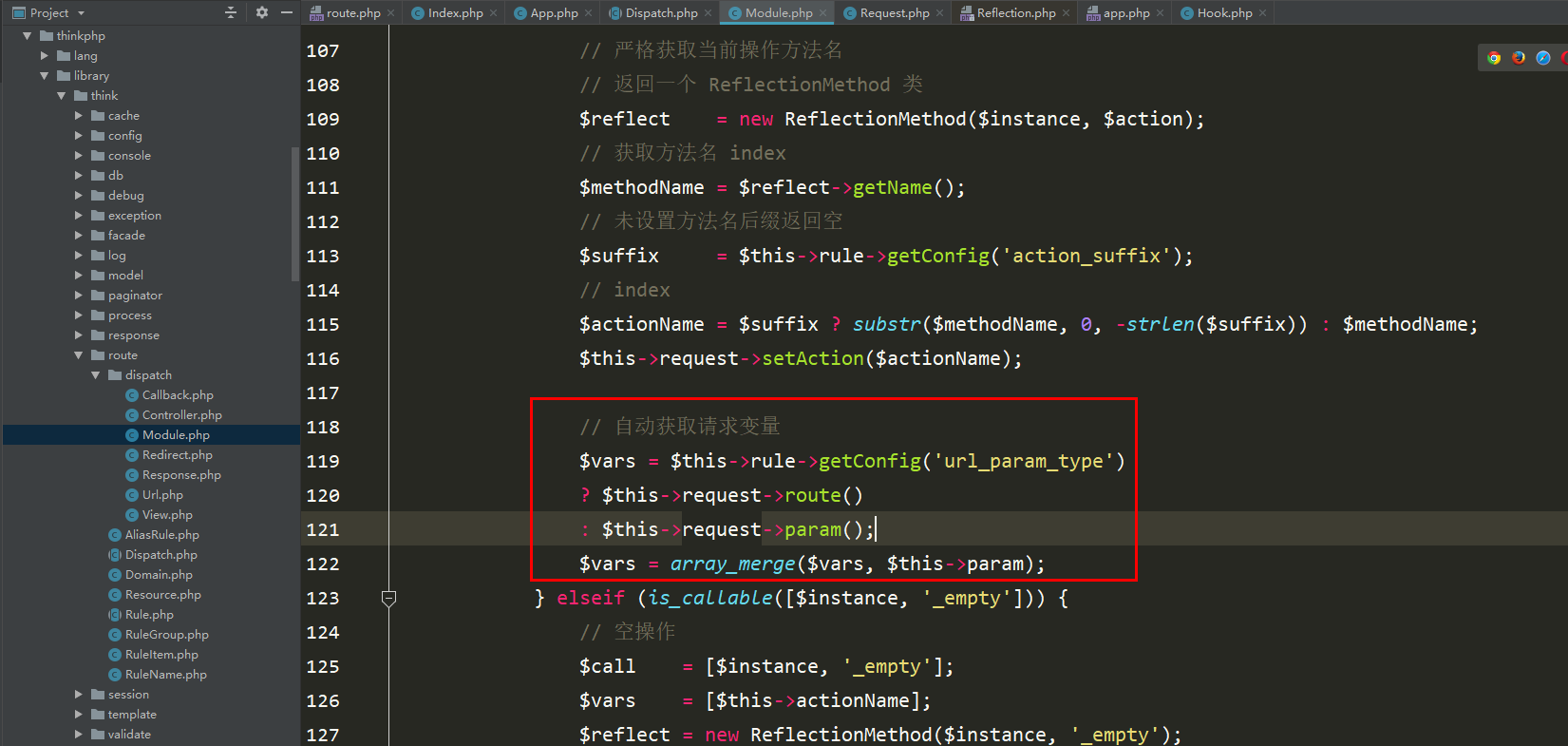 How does ThinkPHP routing address instantiate the controller?