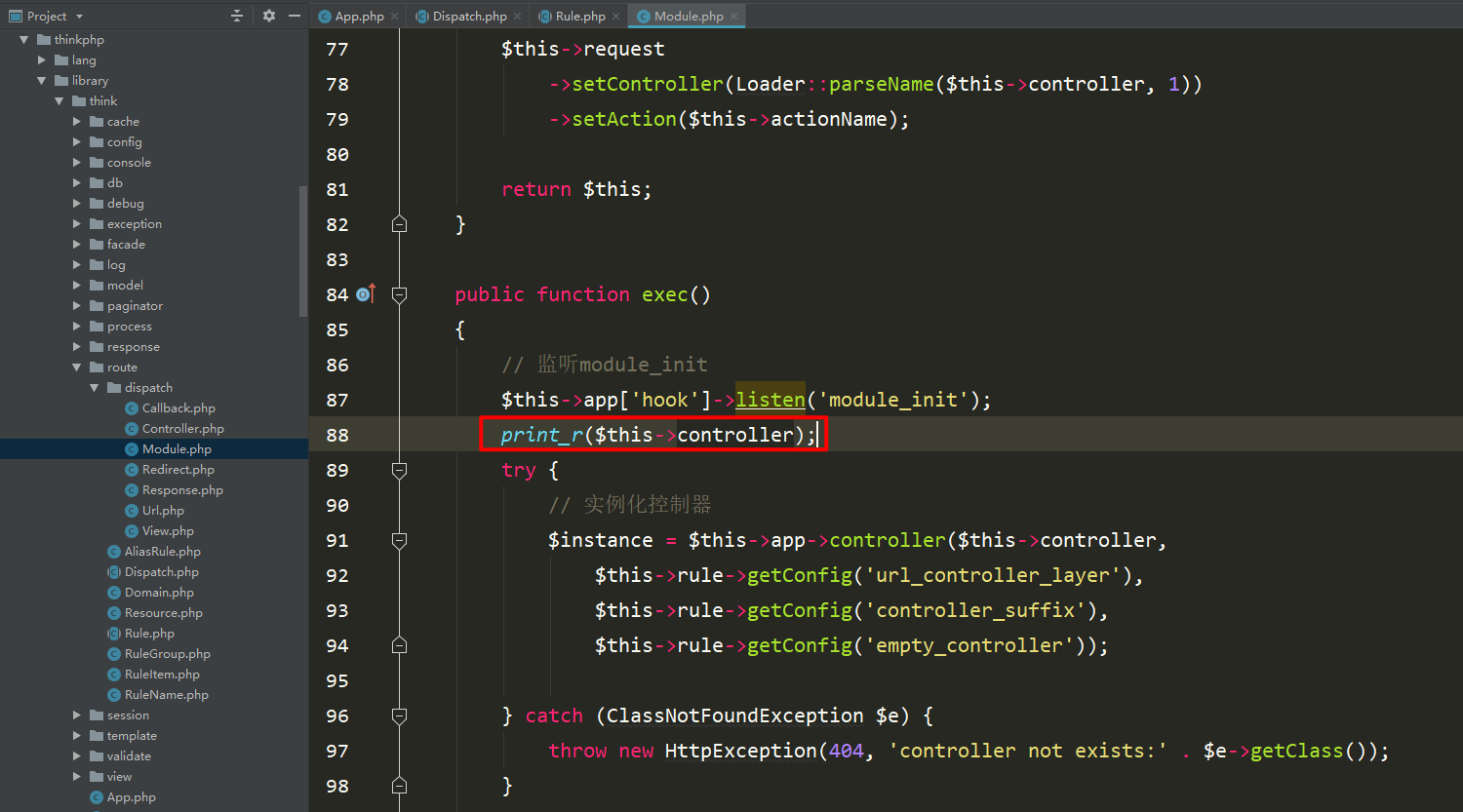 How does ThinkPHP routing address instantiate the controller?