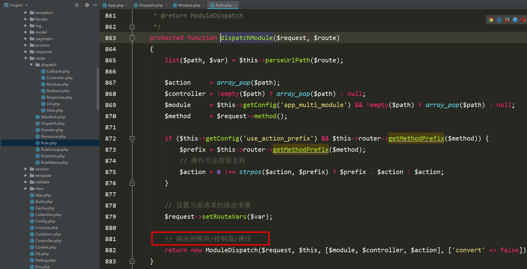 How does ThinkPHP routing address instantiate the controller?