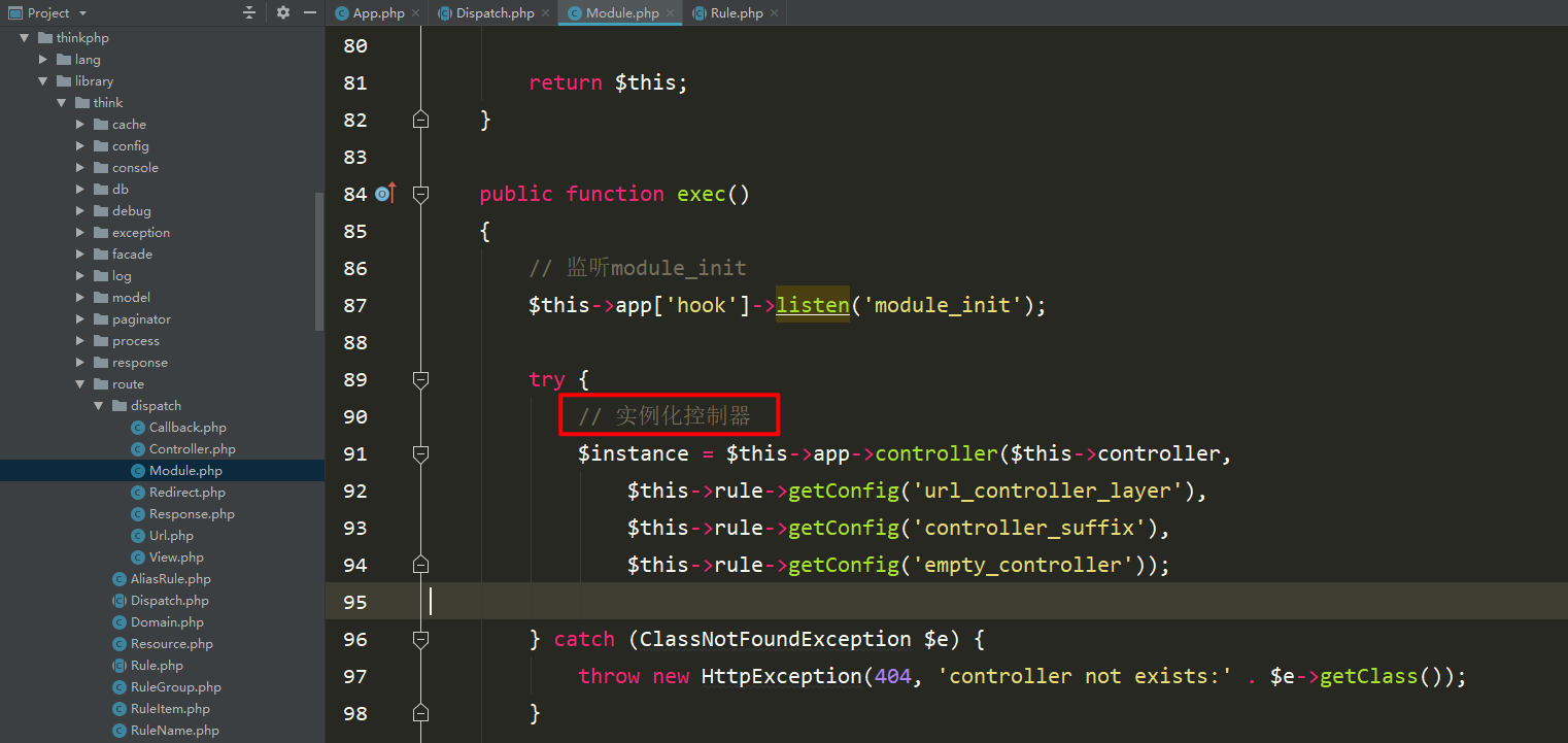 How does ThinkPHP routing address instantiate the controller?