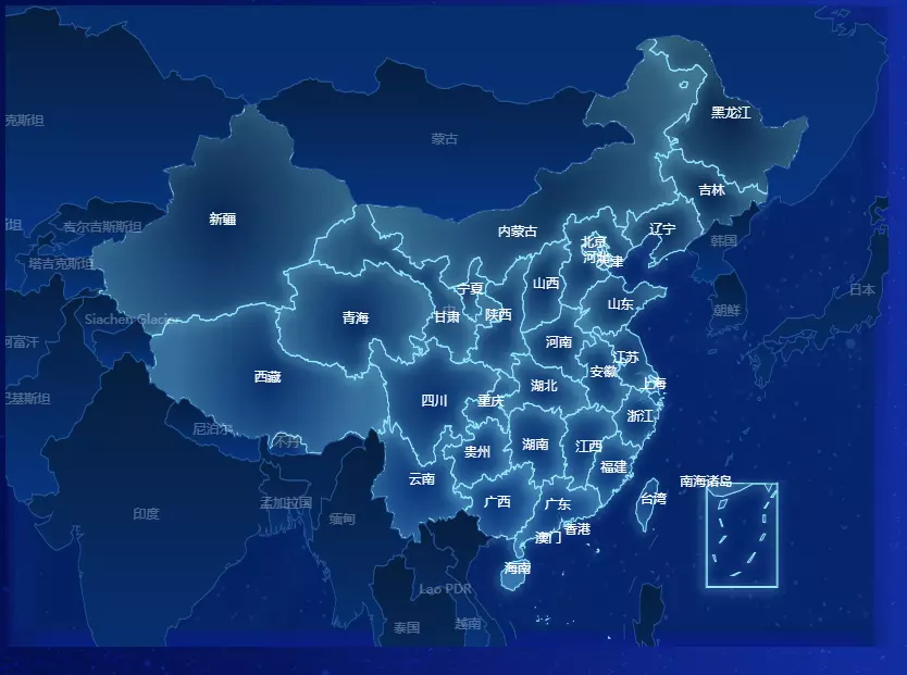 The map of China is highlighted and the map of China is in the center of the visible area