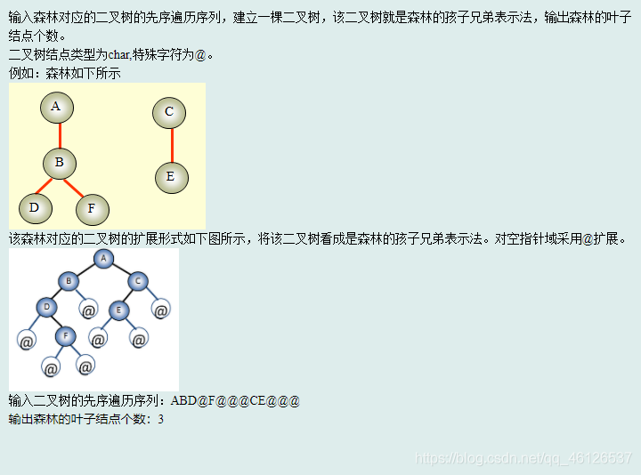 数据结构——给定森林的二叉树先序序列，求叶子节点数量