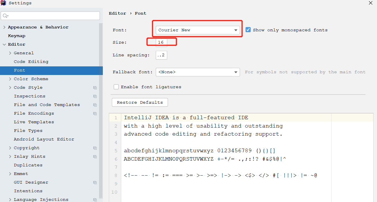 Intellij Idea修改代码字体大小和样式 数据结构和算法 Csdn博客 Idea修改代码字体