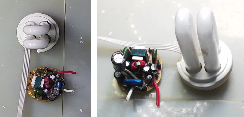 ▲ 已经拆开的荧光灯泡