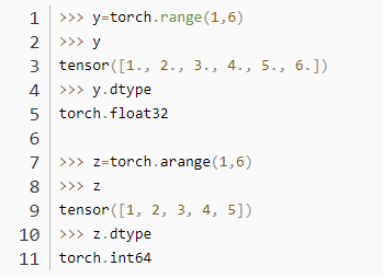 pytorch.range() 和 pytorch.arange() 的区别