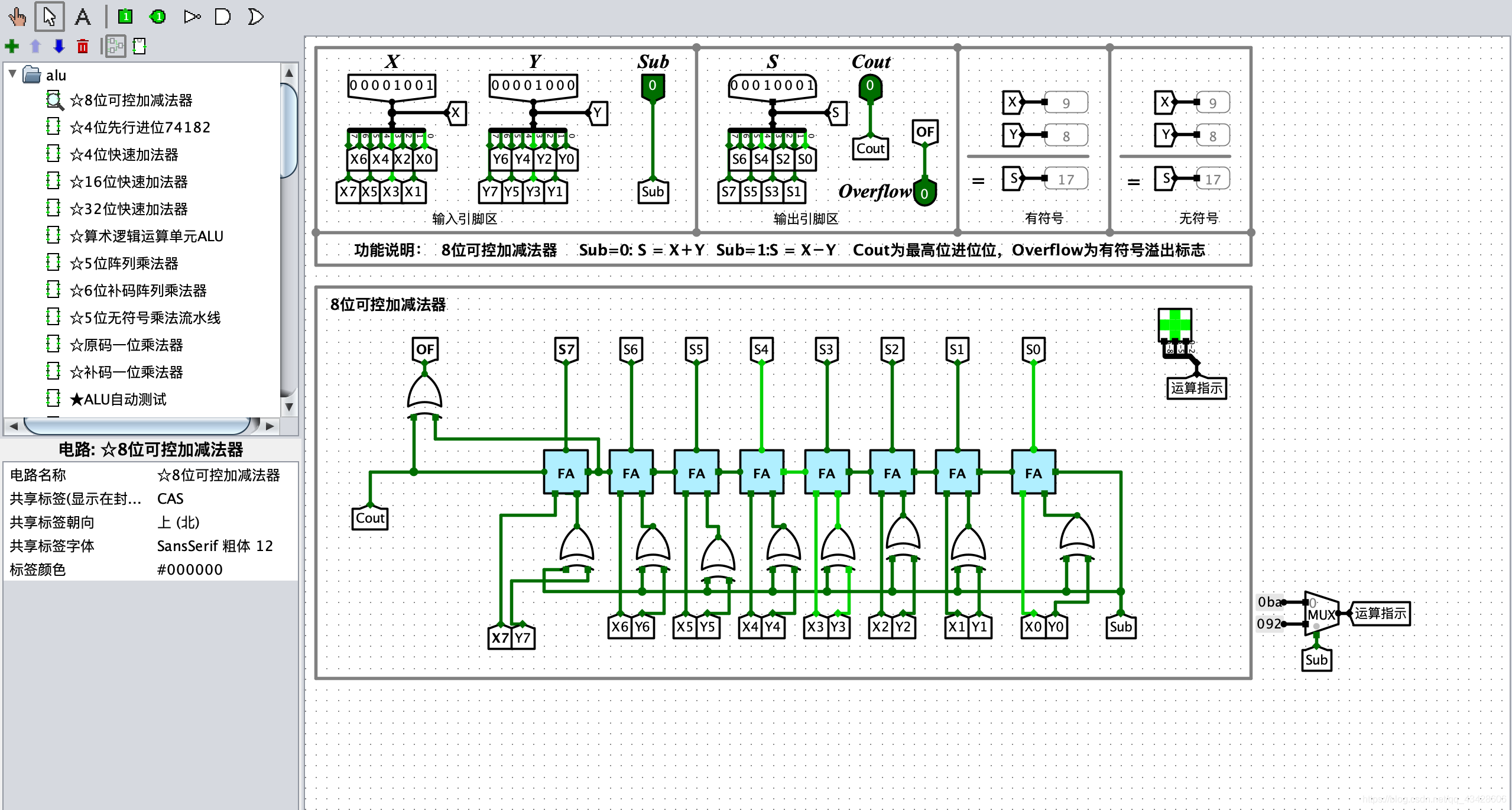 图3-alu 八位可控加减法器设计-logisim