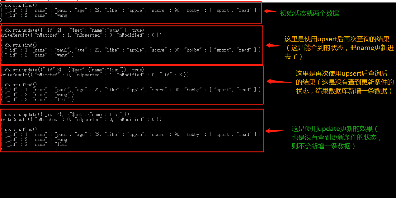 mongo数据库之“upsert”(一种特殊的更新)