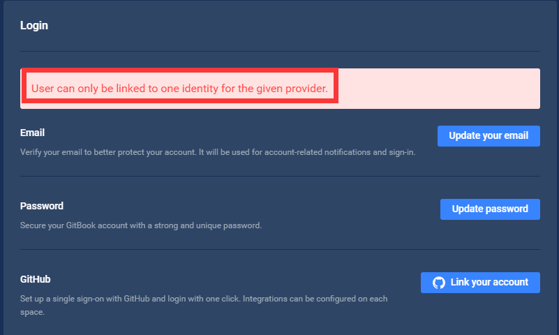 gitbook关联github报错 this credential is already associated with a different user account.
