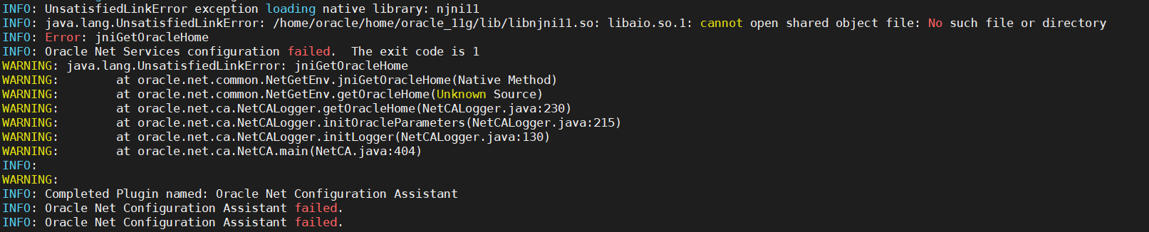 centos静默安装oracle关于报错UnsatisfiedLinkError exception loading native library：njni10