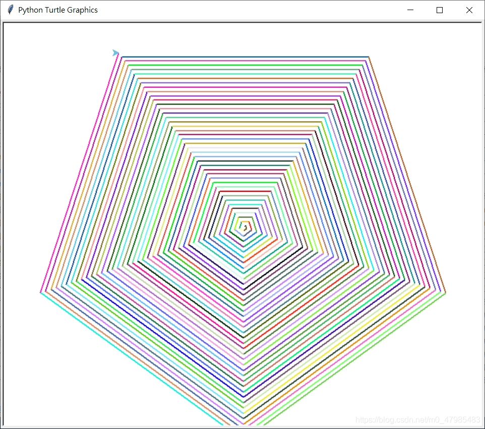 help('turtle.tracer')_例子_4.10 畫螺旋正5邊形_color