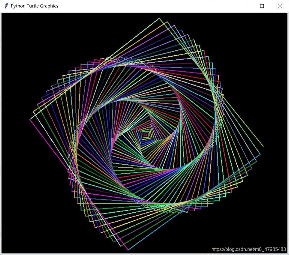 help('turtle.tracer')_例子_4.10 畫螺旋正方形_color_89_black