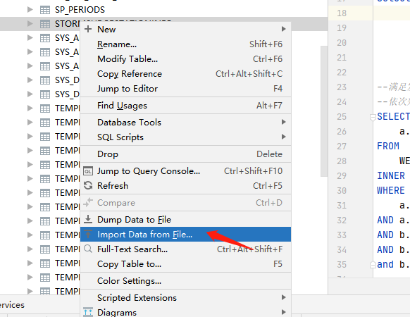 datagrip import csv paranthesis