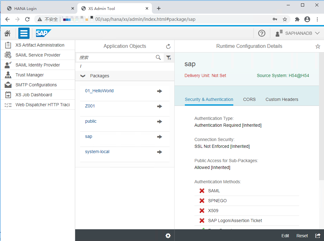 【SAP Hana】XS应用管理控制台登录