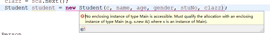 Java出现No enclosing instance of type Main is accessible. Must qualify the allocation with an enclosin