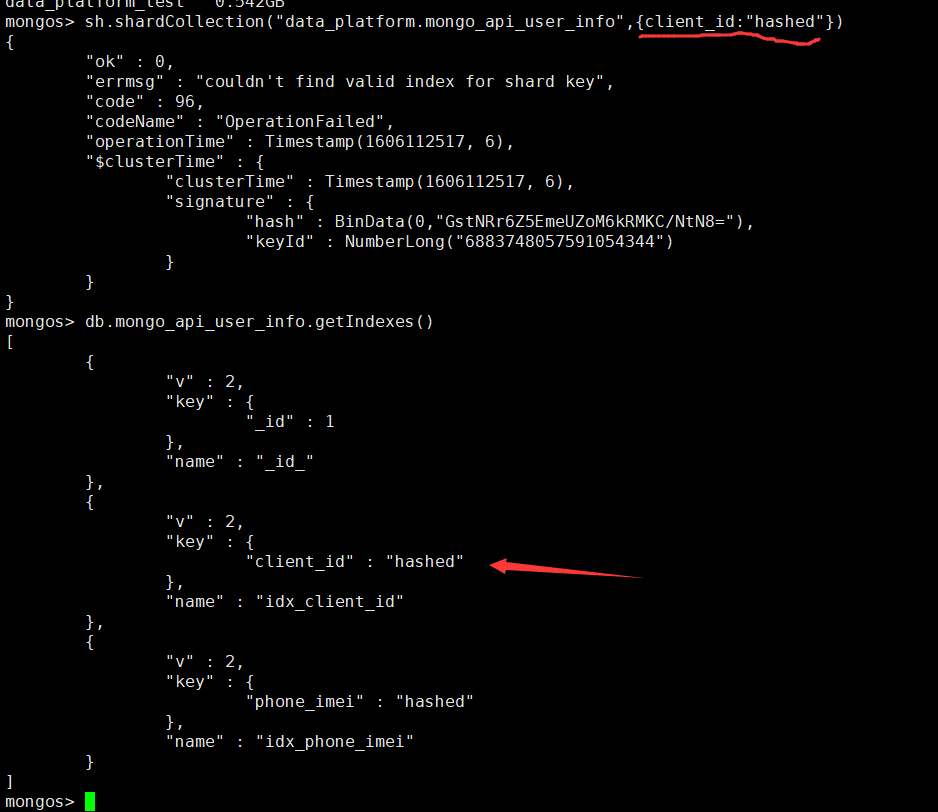 mongodb分片集群报couldn`t find valid index for shard key_could not extract