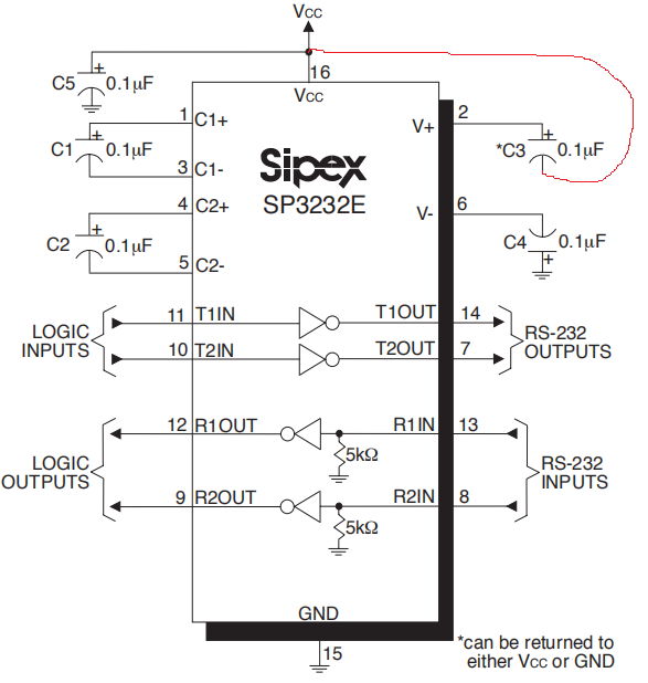 sp3232v引脚的电容接到哪里好